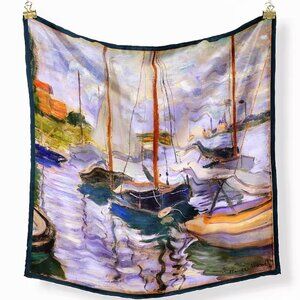 Yachts on the Seine Scarf Square Print - New
